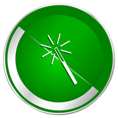 Magic wand silver metallic border green web icon for mobile apps and internet.