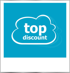 top discount word business concept, photo frame isolated on white