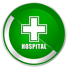 Hospital silver metallic border green web icon for mobile apps and internet.