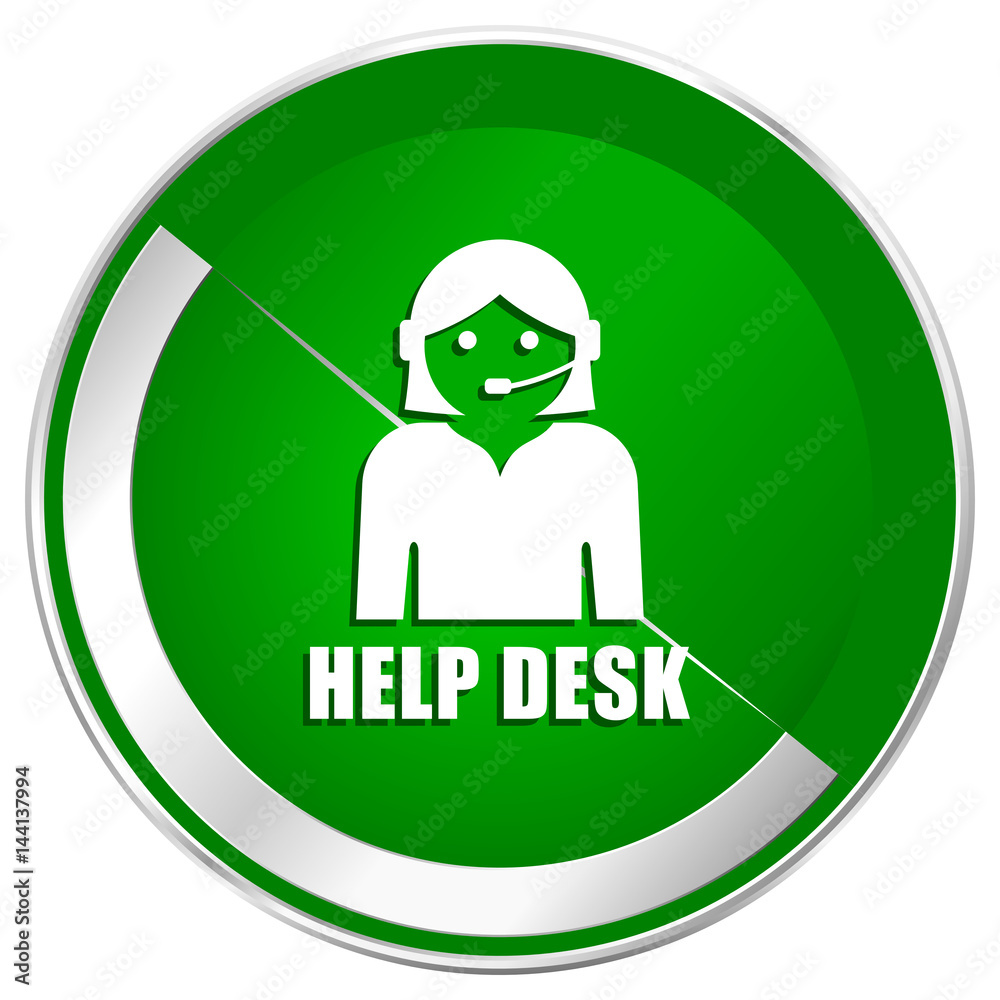 Aufkleber help desk silver metallic border green web icon for mobile apps and internet.