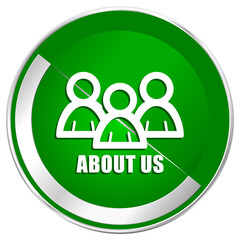 About us silver metallic border green web icon for mobile apps and internet.