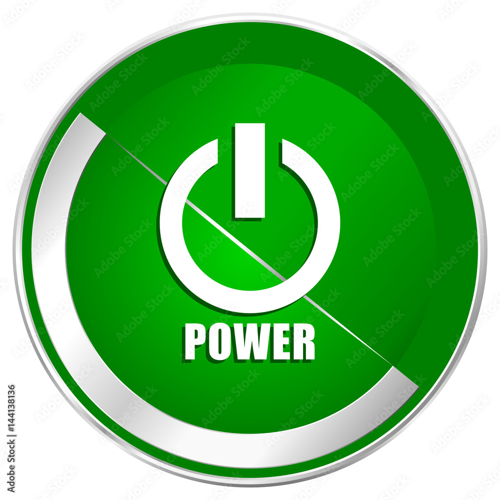 Poster power silver metallic border green web icon for mobile apps and internet.