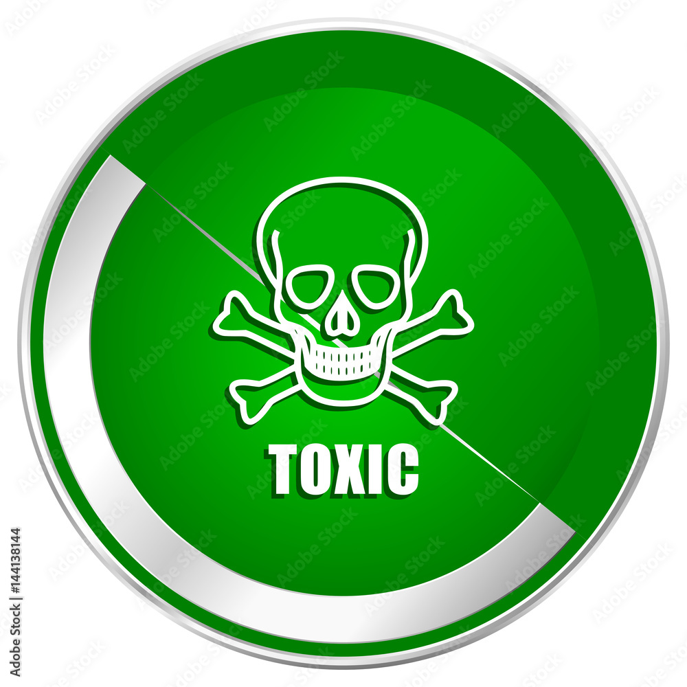 Aufkleber toxic skull silver metallic border green web icon for mobile apps and internet.