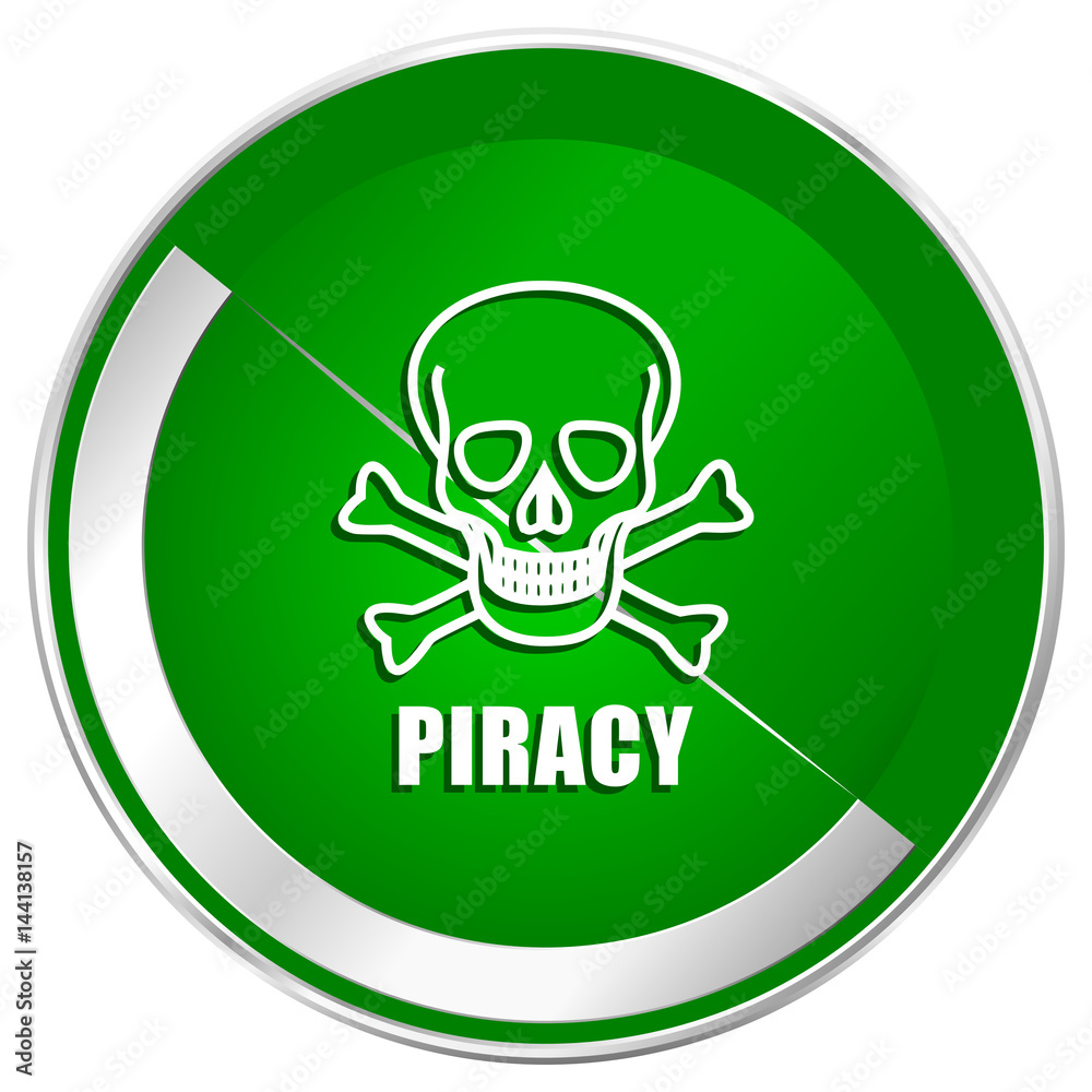 Aufkleber piracy skull silver metallic border green web icon for mobile apps and internet.