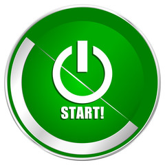 Start silver metallic border green web icon for mobile apps and internet.