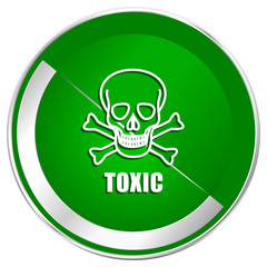 Toxic skull silver metallic border green web icon for mobile apps and internet.