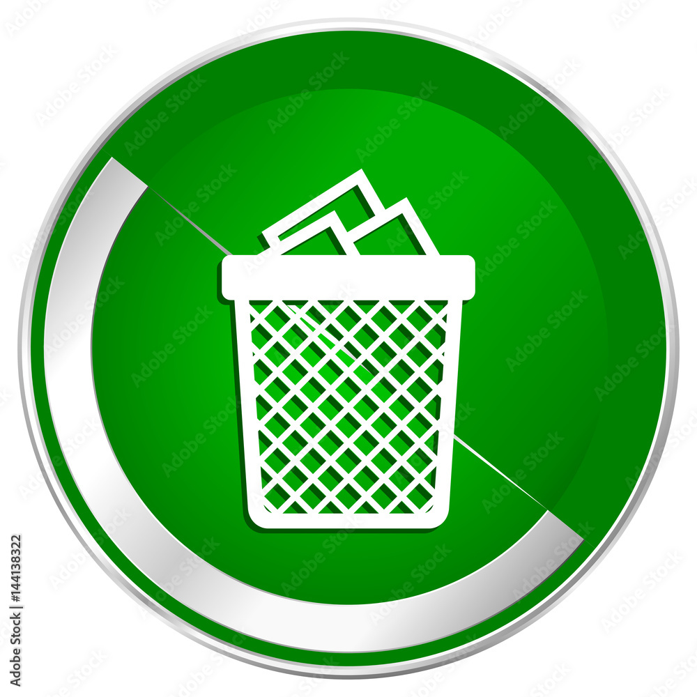 Aufkleber trash can silver metallic border green web icon for mobile apps and internet.