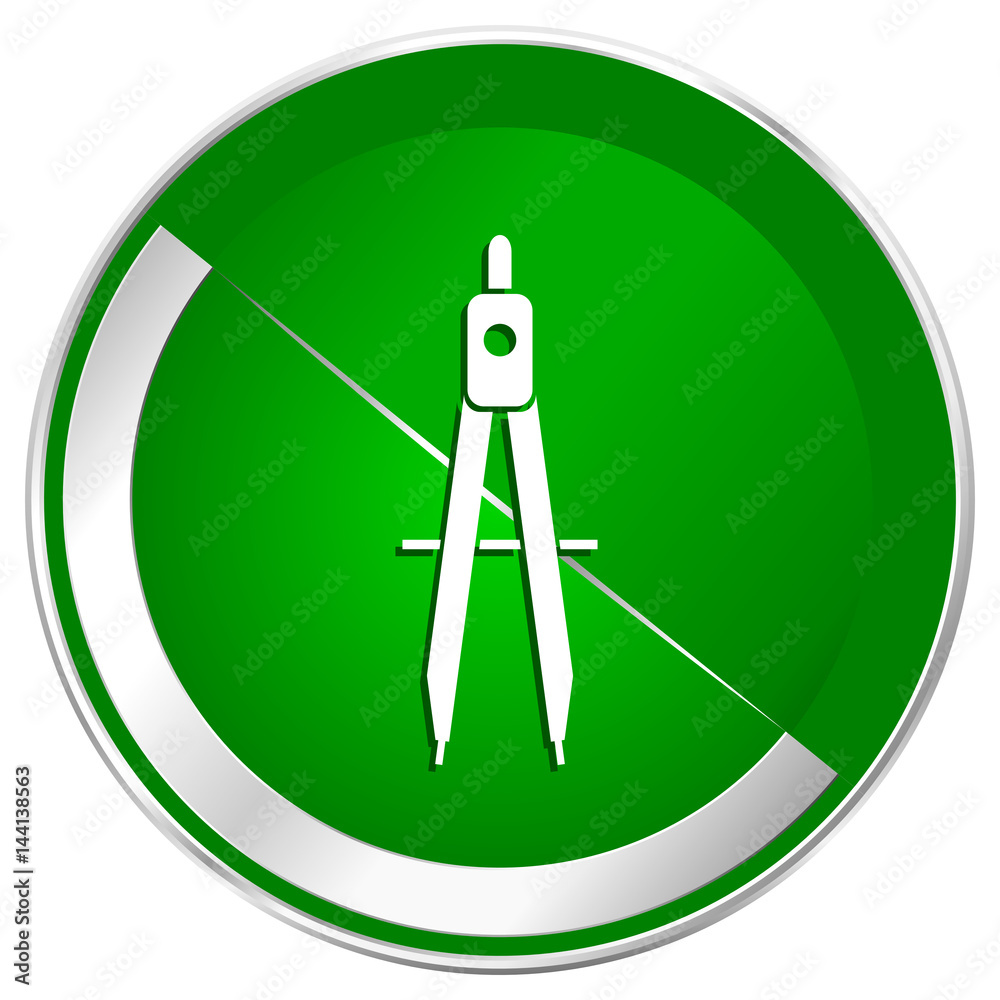 Poster learning silver metallic border green web icon for mobile apps and internet.