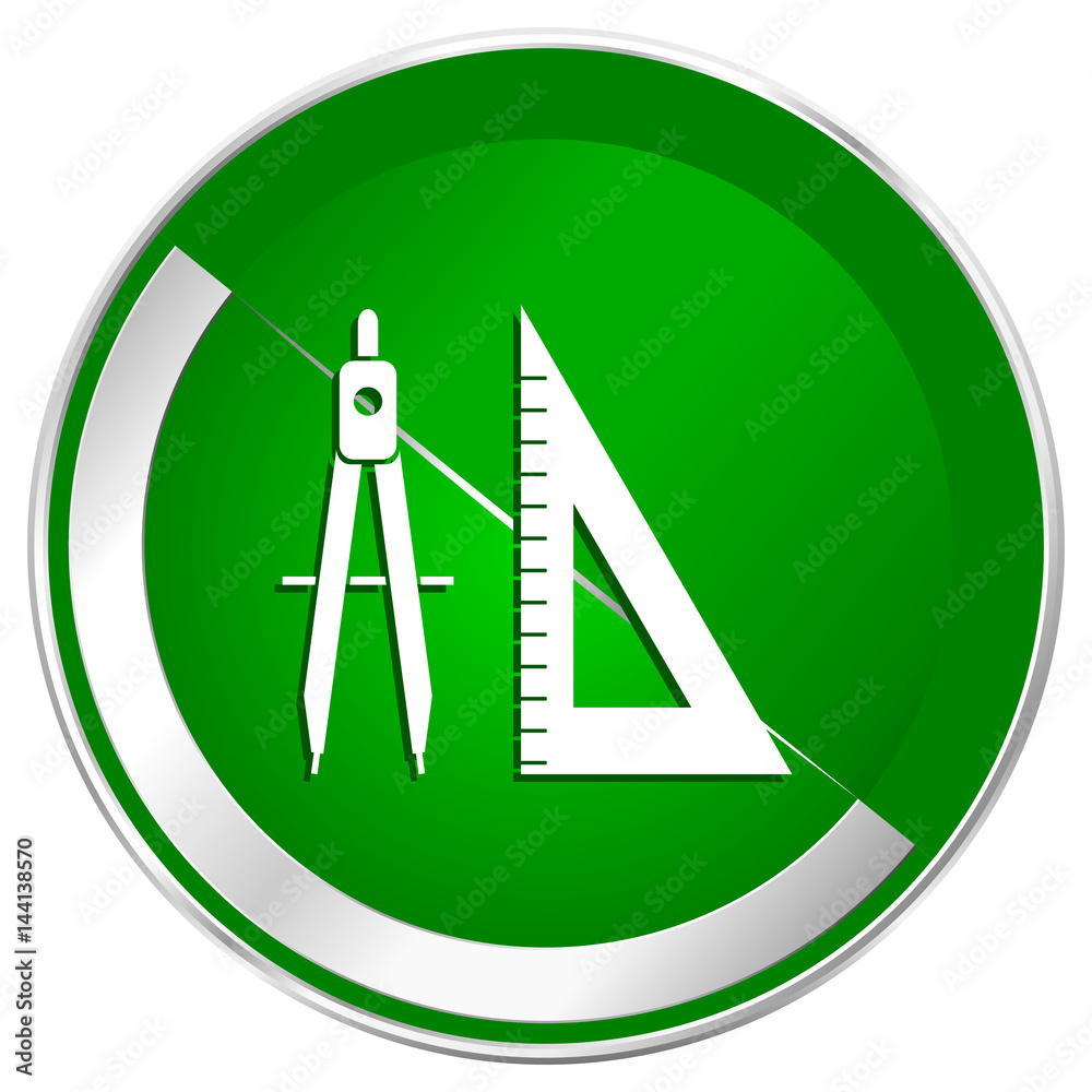 Poster learning silver metallic border green web icon for mobile apps and internet.