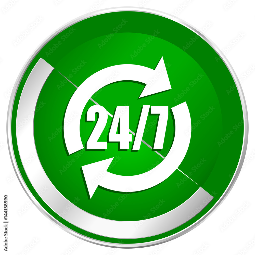 Poster service silver metallic border green web icon for mobile apps and internet.