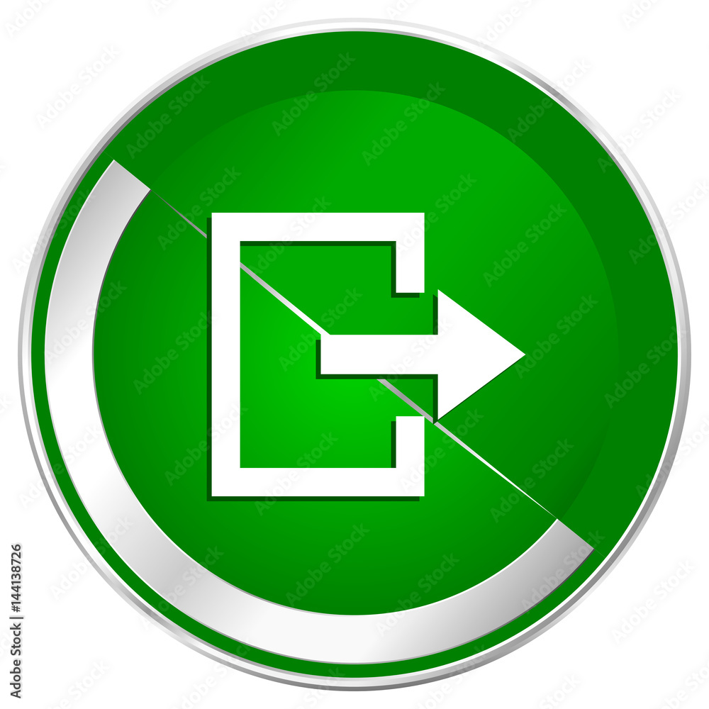 Leinwandbilder exit silver metallic border green web icon for mobile apps and internet.