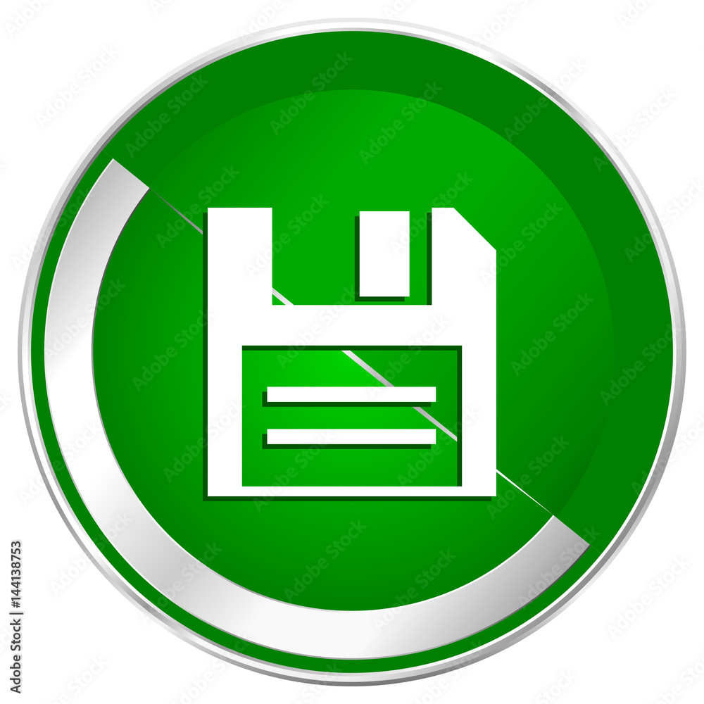 Poster disk silver metallic border green web icon for mobile apps and internet.