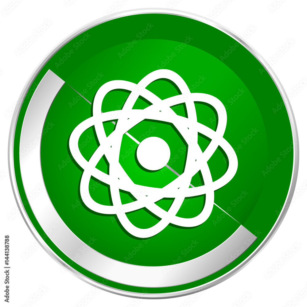 Aufkleber atom silver metallic border green web icon for mobile apps and internet.
