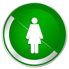 Female silver metallic border green web icon for mobile apps and internet.