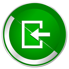 Enter silver metallic border green web icon for mobile apps and internet.