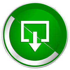 Exit silver metallic border green web icon for mobile apps and internet.