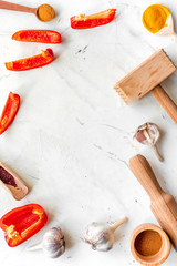 cooking tools in restoraunt concept on white background top view mock up