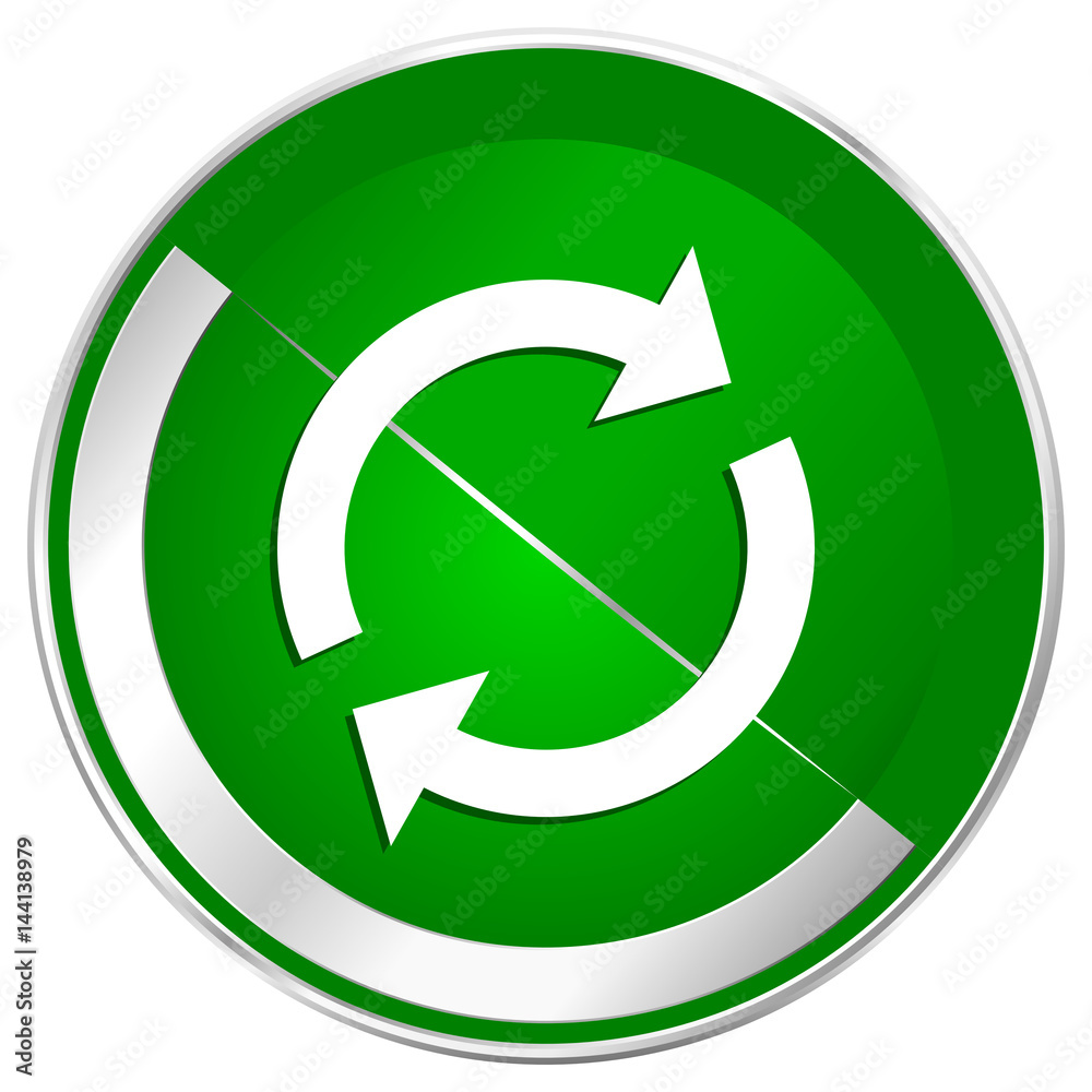 Poster reload silver metallic border green web icon for mobile apps and internet.