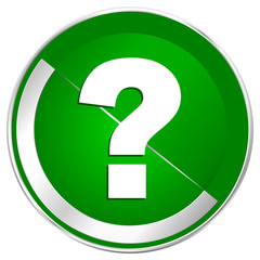 Question mark silver metallic border green web icon for mobile apps and internet.