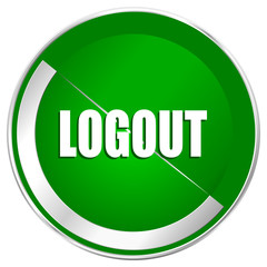 Logout silver metallic border green web icon for mobile apps and internet.