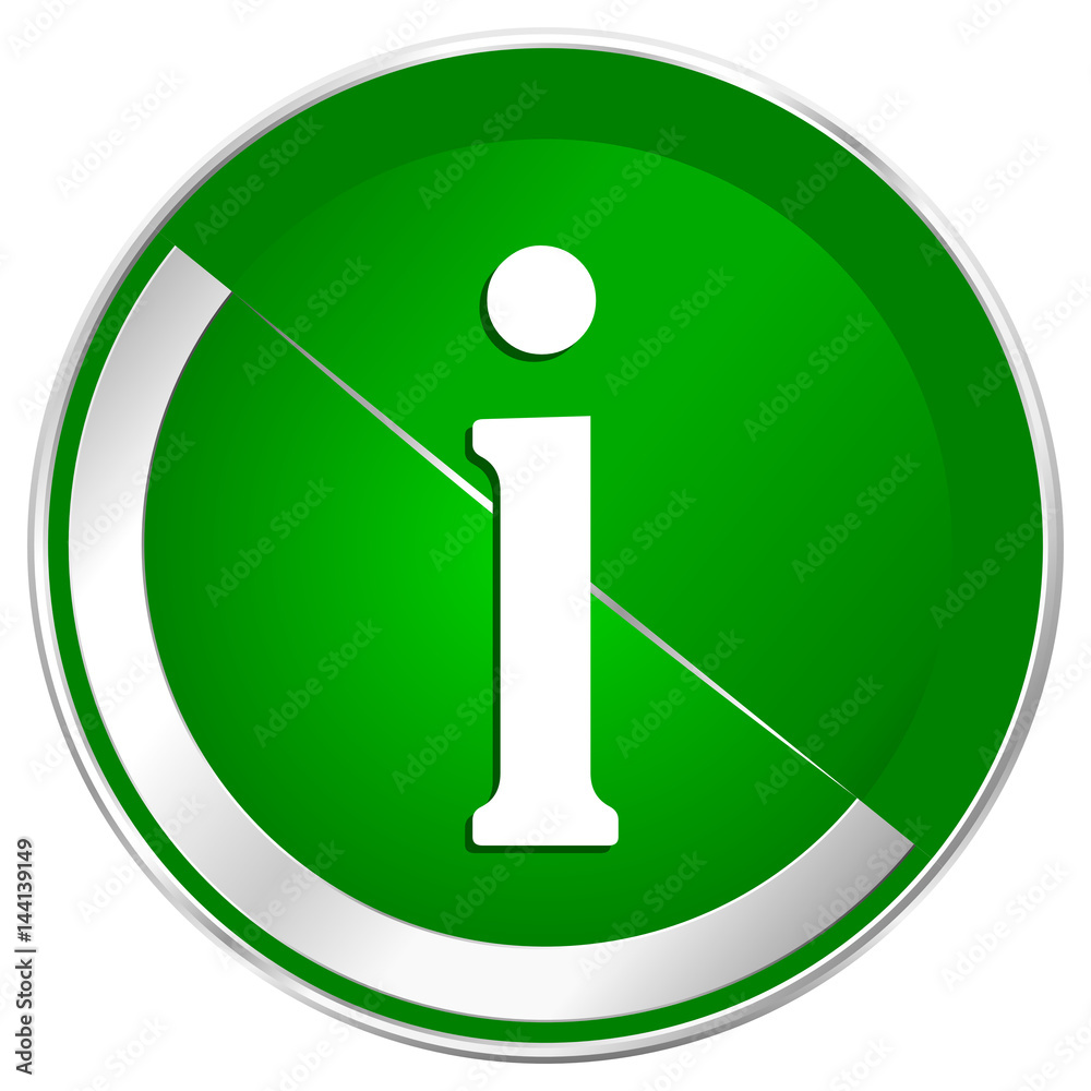 Poster information silver metallic border green web icon for mobile apps and internet.
