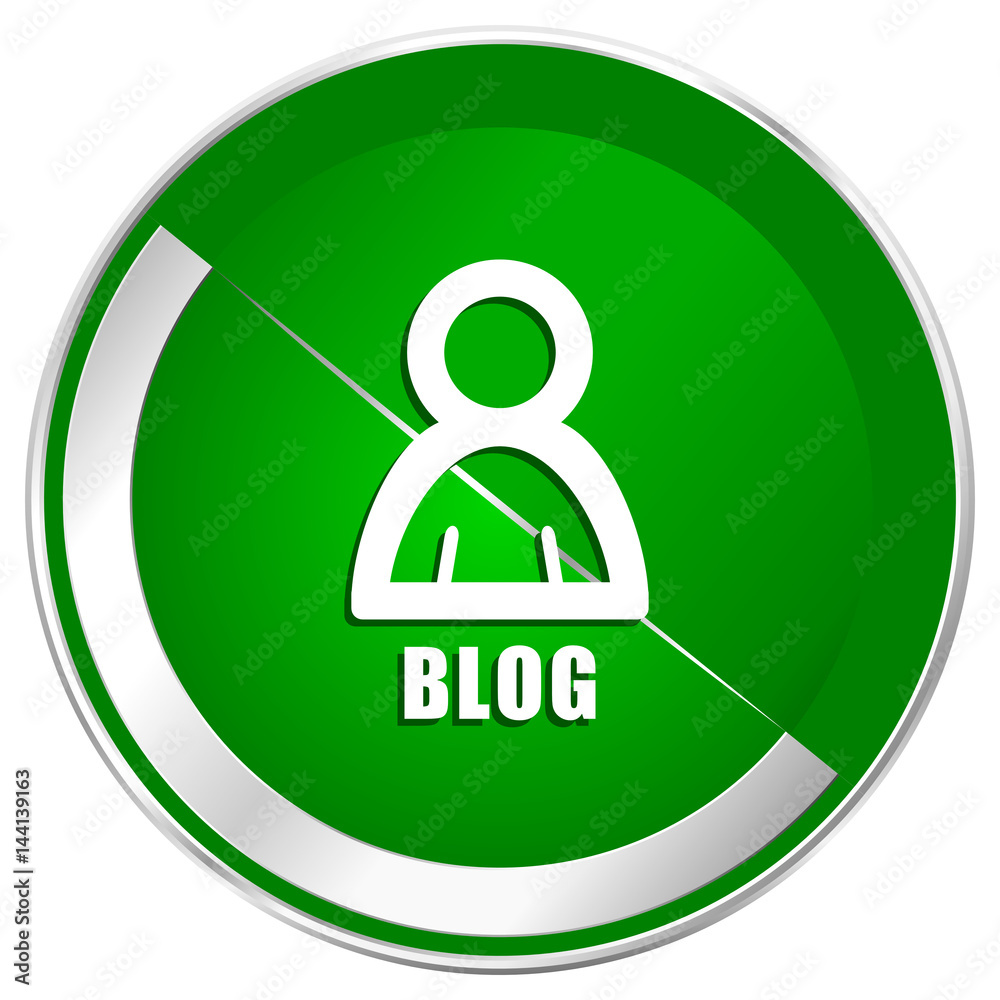 Aufkleber Blog silver metallic border green web icon for mobile apps and internet.