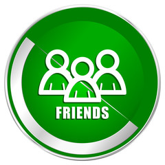 Friends silver metallic border green web icon for mobile apps and internet.