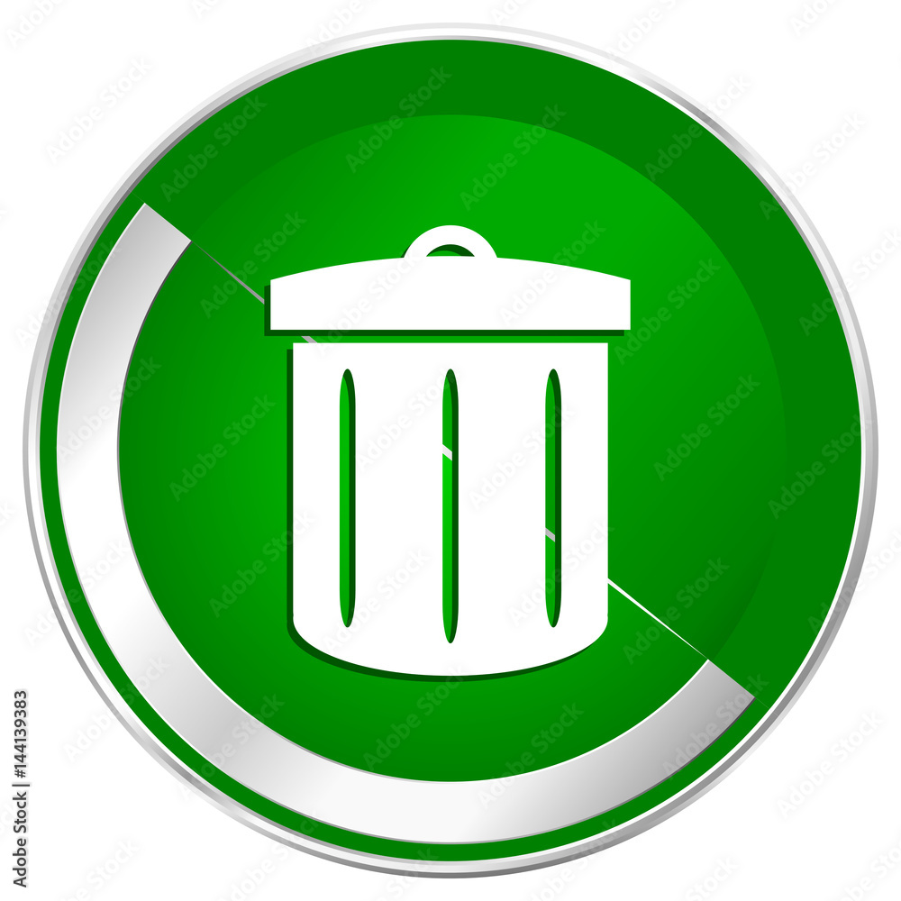 Poster recycle silver metallic border green web icon for mobile apps and internet.