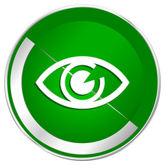 Eye silver metallic border green web icon for mobile apps and internet.