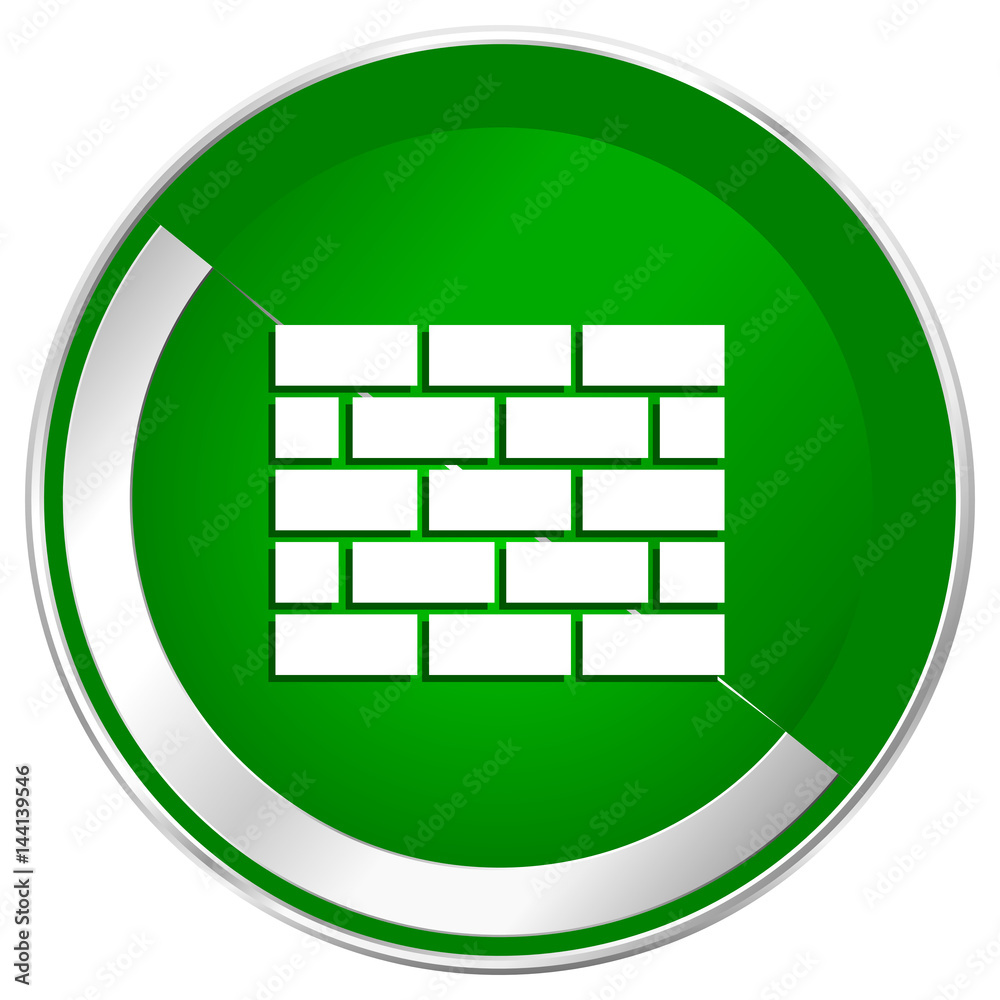 Aufkleber firewall silver metallic border green web icon for mobile apps and internet.