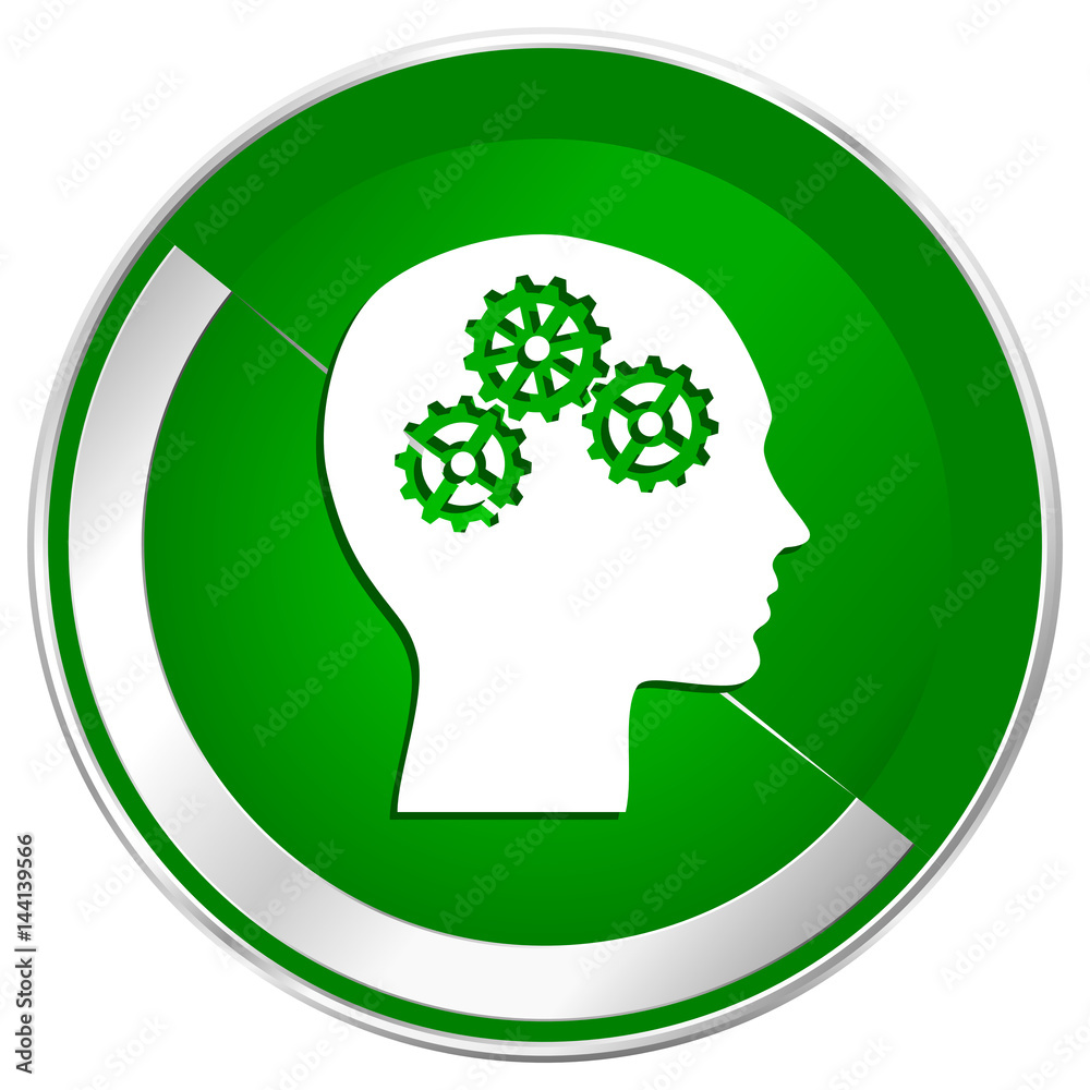 Poster head silver metallic border green web icon for mobile apps and internet.