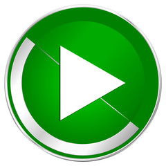 Play silver metallic border green web icon for mobile apps and internet.