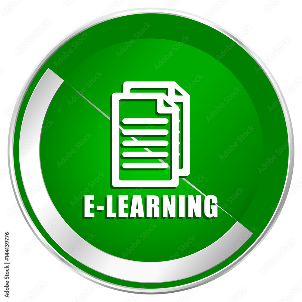 Poster Learning silver metallic border green web icon for mobile apps and internet.