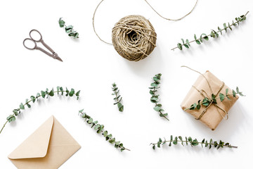 holiday concept with gift on white background top view