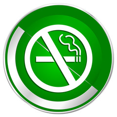 No smoking silver metallic border green web icon for mobile apps and internet.