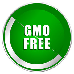Gmo free silver metallic border green web icon for mobile apps and internet.