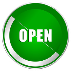 Open silver metallic border green web icon for mobile apps and internet.