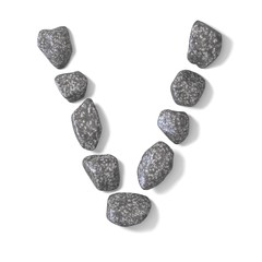 Font made of rocks LETTER V 3D