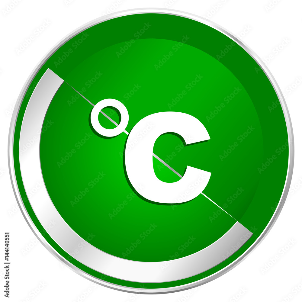 Poster celsius silver metallic border green web icon for mobile apps and internet.
