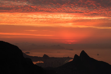 Beautiful sunrise viewed from Pedra Bonita, Rio de Janeiro, Braz