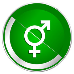 Sex silver metallic border green web icon for mobile apps and internet.