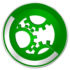 Gear silver metallic border green web icon for mobile apps and internet.