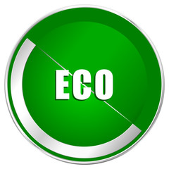 Eco silver metallic border green web icon for mobile apps and internet.