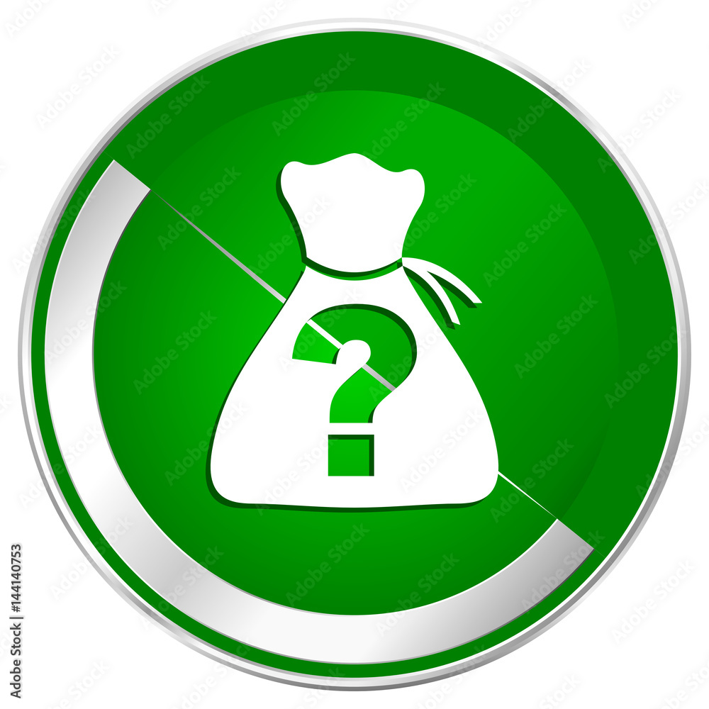 Poster riddle silver metallic border green web icon for mobile apps and internet.