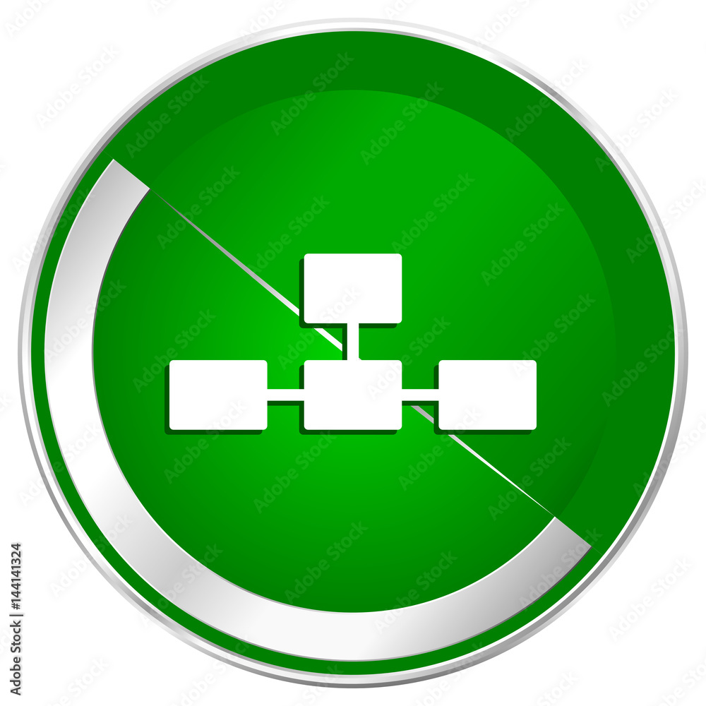 Poster Database silver metallic border green web icon for mobile apps and internet.