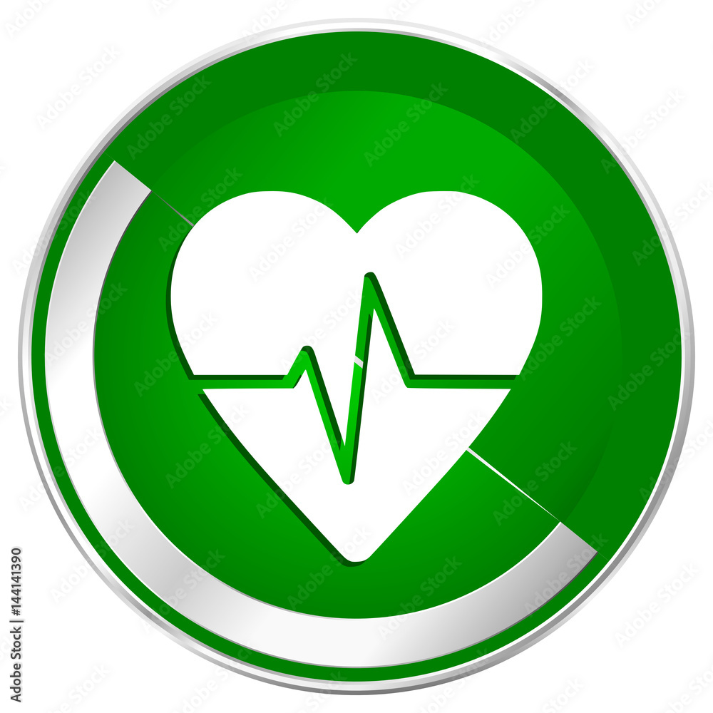Aufkleber pulse silver metallic border green web icon for mobile apps and internet.