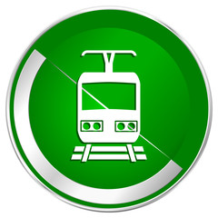 Train silver metallic border green web icon for mobile apps and internet.