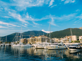 Fototapeta na wymiar Yacht Porto Montenegro. Elite area of Tivat in Montenegro