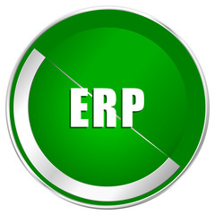 Erp silver metallic border green web icon for mobile apps and internet.