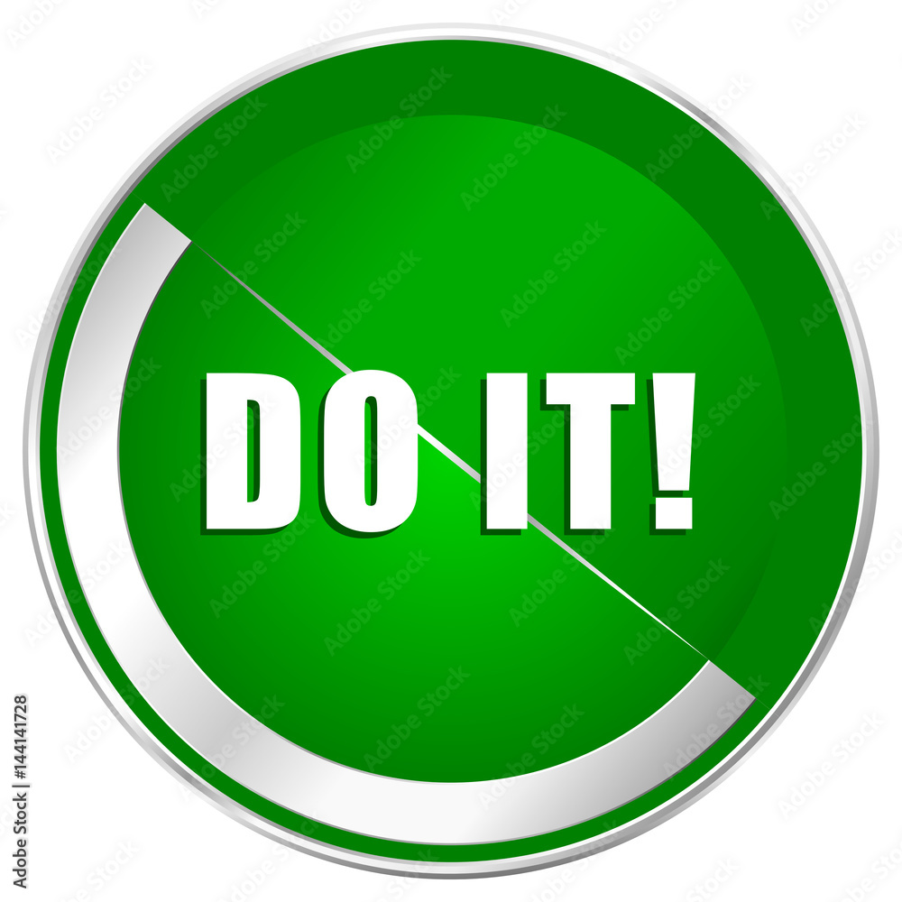 Poster do it silver metallic border green web icon for mobile apps and internet.